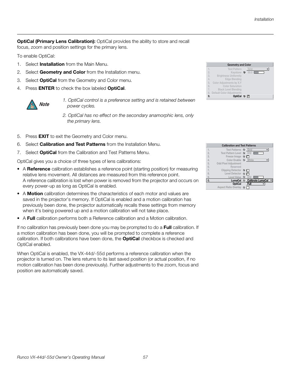 Optical (primary lens calibration), Pre l iminar y | Runco Video Xtreme VX-55d User Manual | Page 69 / 114