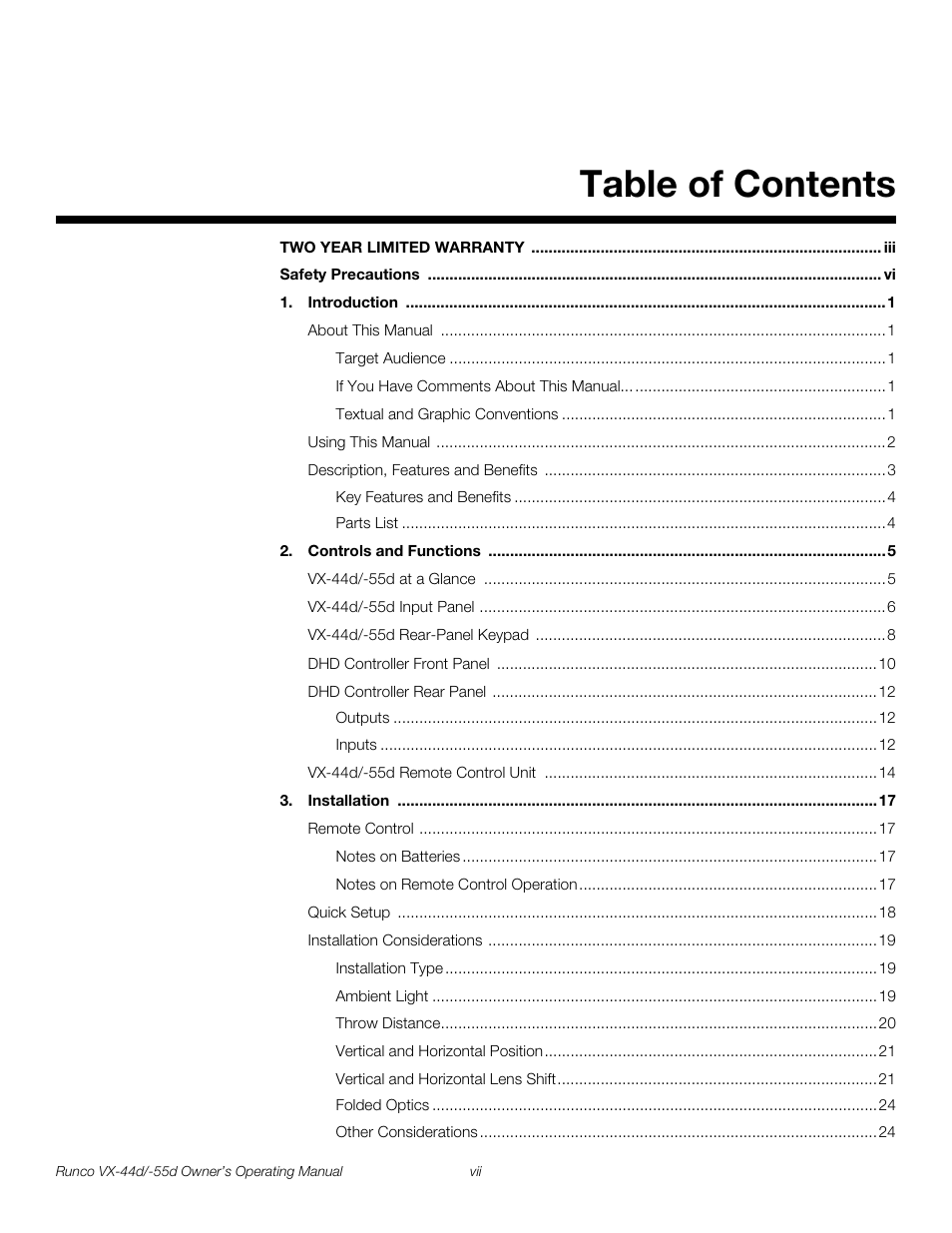Runco Video Xtreme VX-55d User Manual | Page 7 / 114