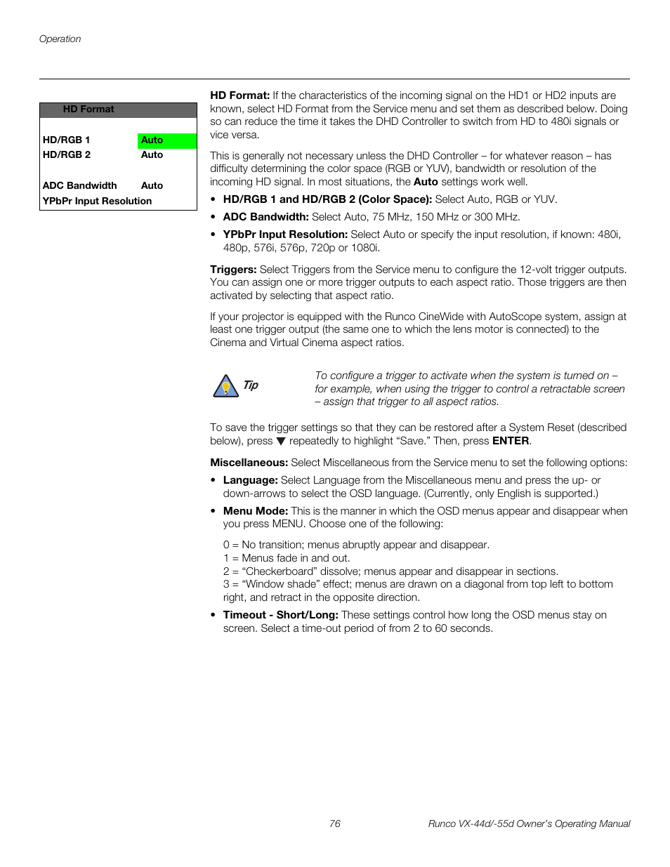Hd format, Triggers, Miscellaneous | Pre l iminar y | Runco Video Xtreme VX-55d User Manual | Page 88 / 114