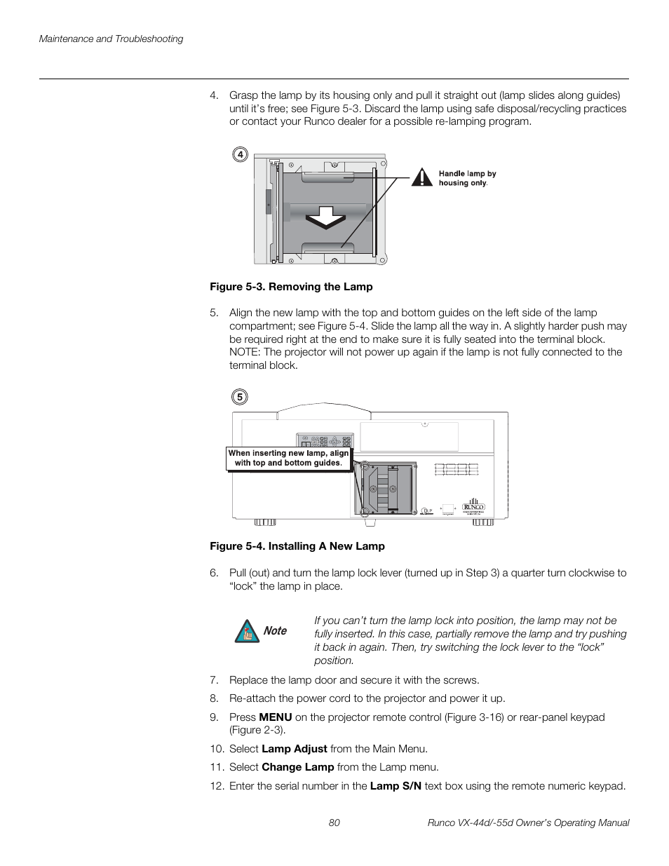 Figure 5-3 . removing the lamp, Figure 5-4 . installing a new lamp, 3. removing the lamp | 4. installing a new lamp, Pre l iminar y | Runco Video Xtreme VX-55d User Manual | Page 92 / 114