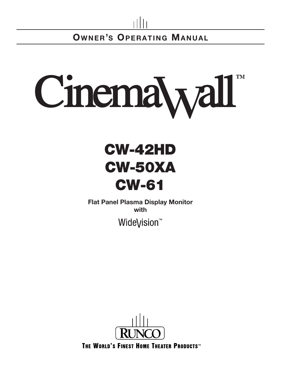 Runco CINEMAWALL CW-61 User Manual | 66 pages