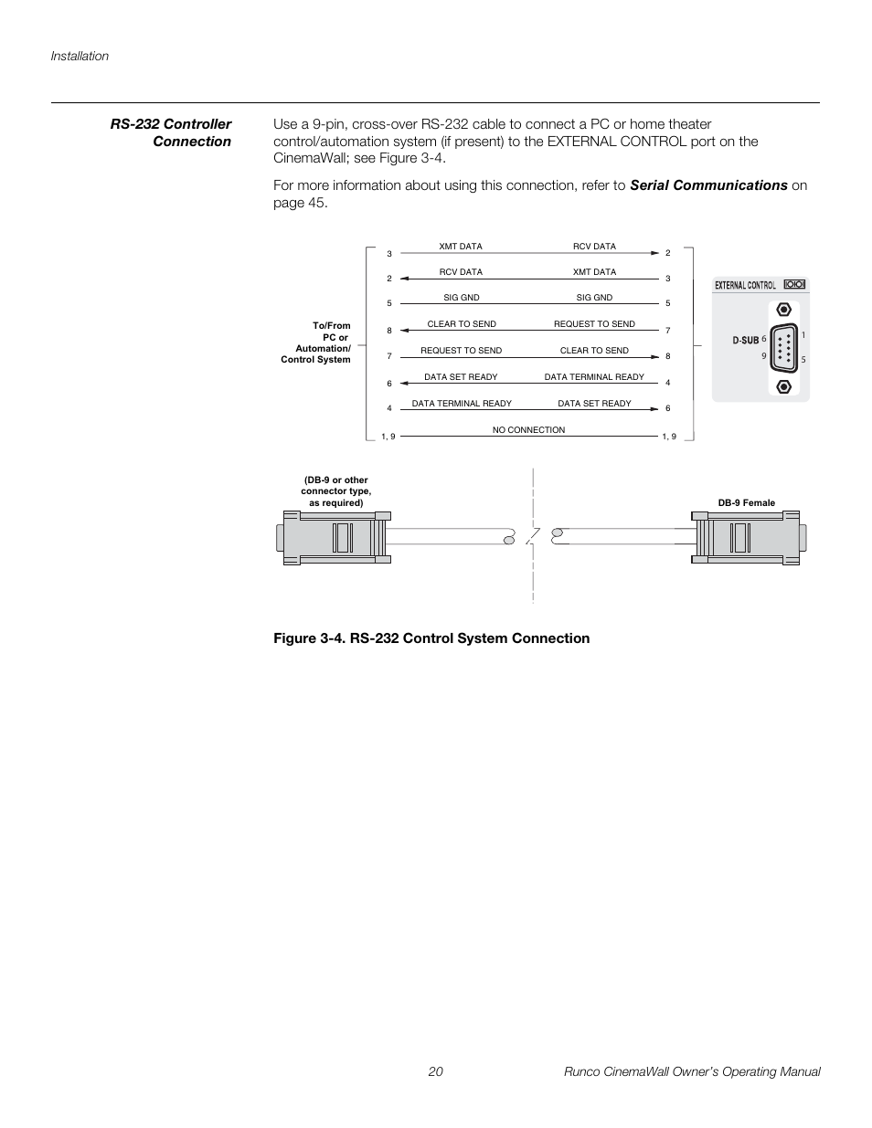 Rs-232 controller connection, Figure 3-4 . rs-232 control system connection, 4. rs-232 control system connection | Pre l iminar y | Runco CINEMAWALL CW-61 User Manual | Page 30 / 66