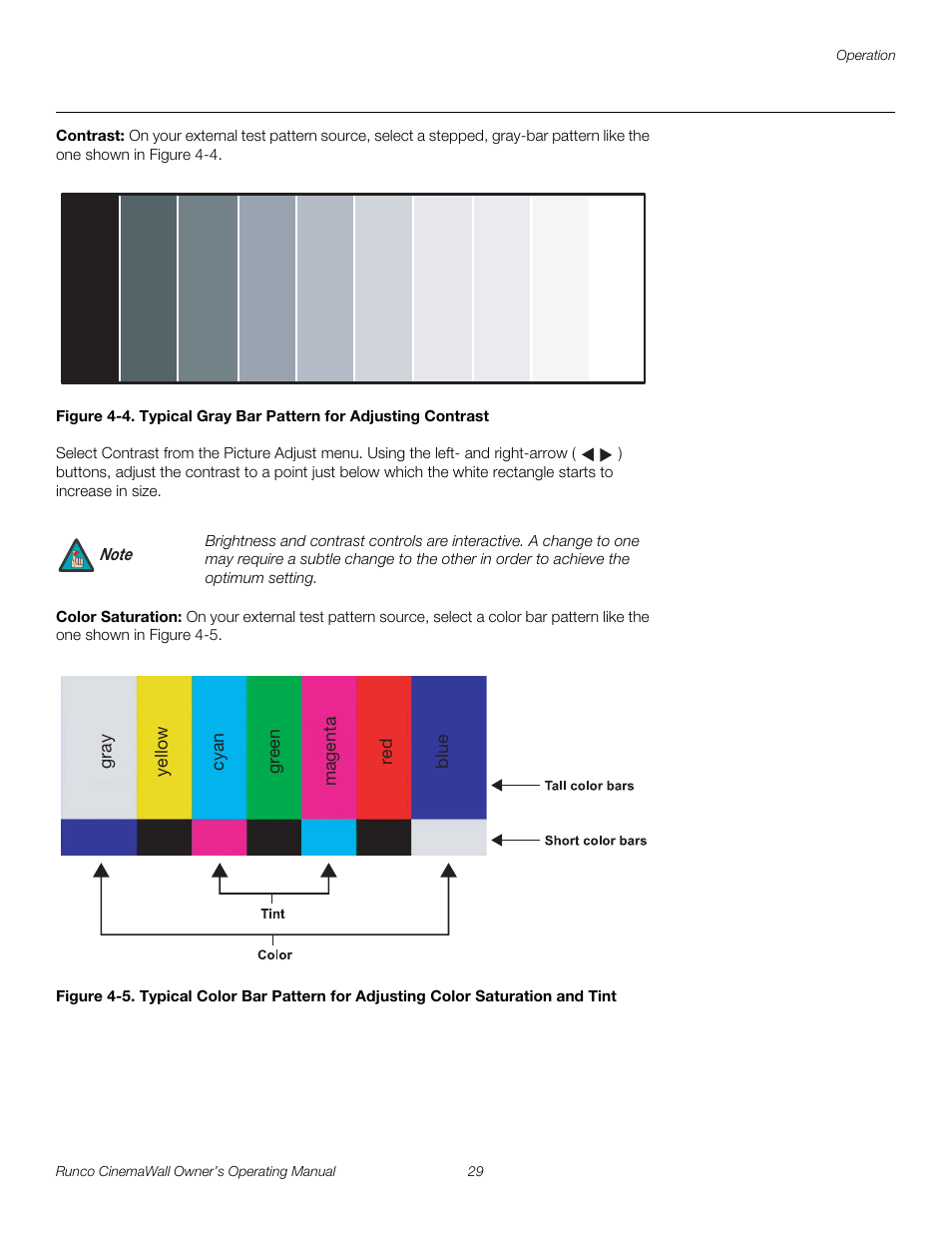 Contrast, Color saturation, Iminar | 4. typical gray bar pattern for adjusting contrast, Pre l iminar y | Runco CINEMAWALL CW-61 User Manual | Page 39 / 66