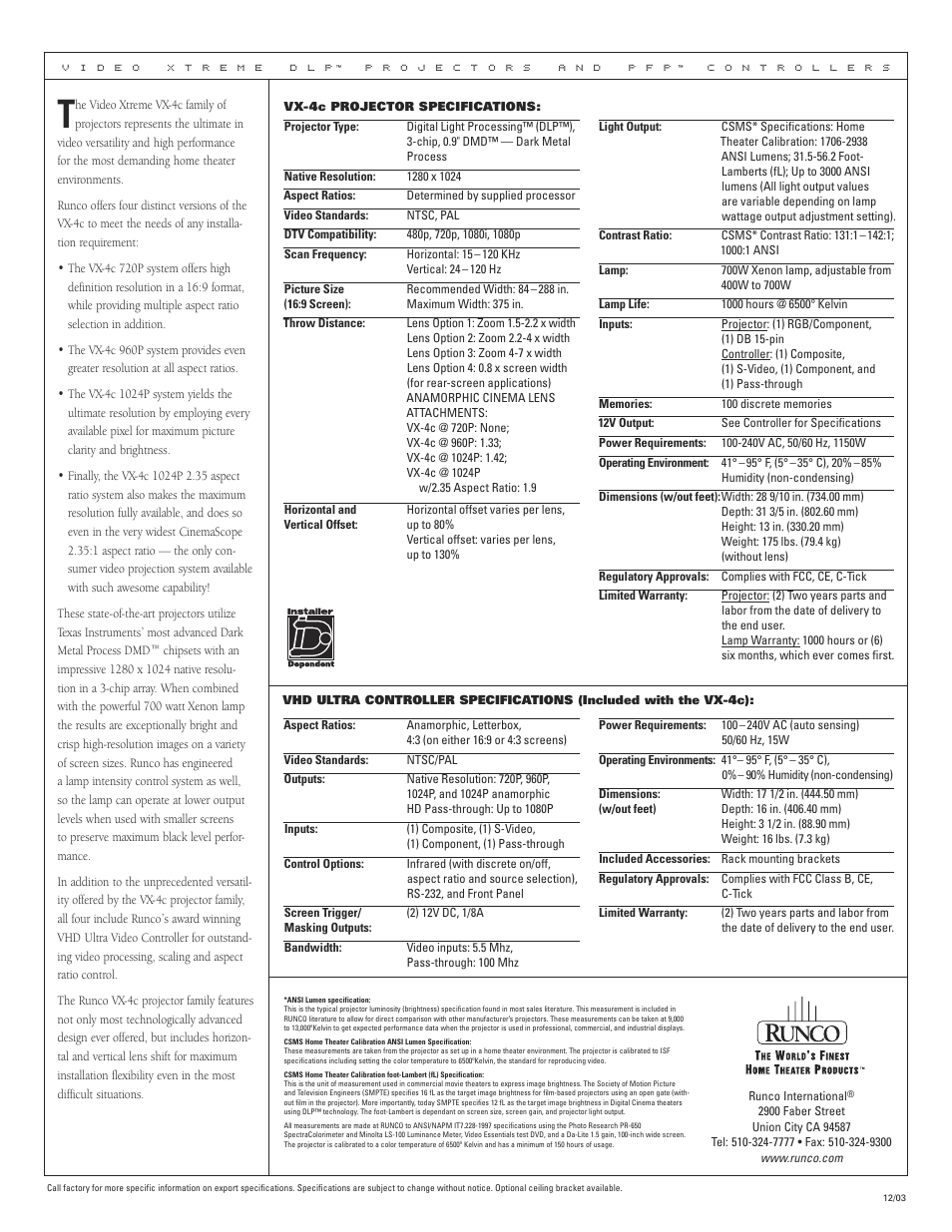 Runco VX-6c 720P User Manual | Page 2 / 2