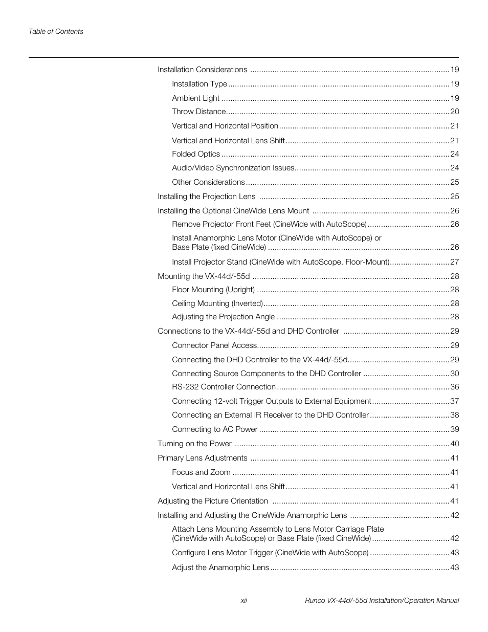 Pre l iminar y | Runco VX-44D User Manual | Page 12 / 120