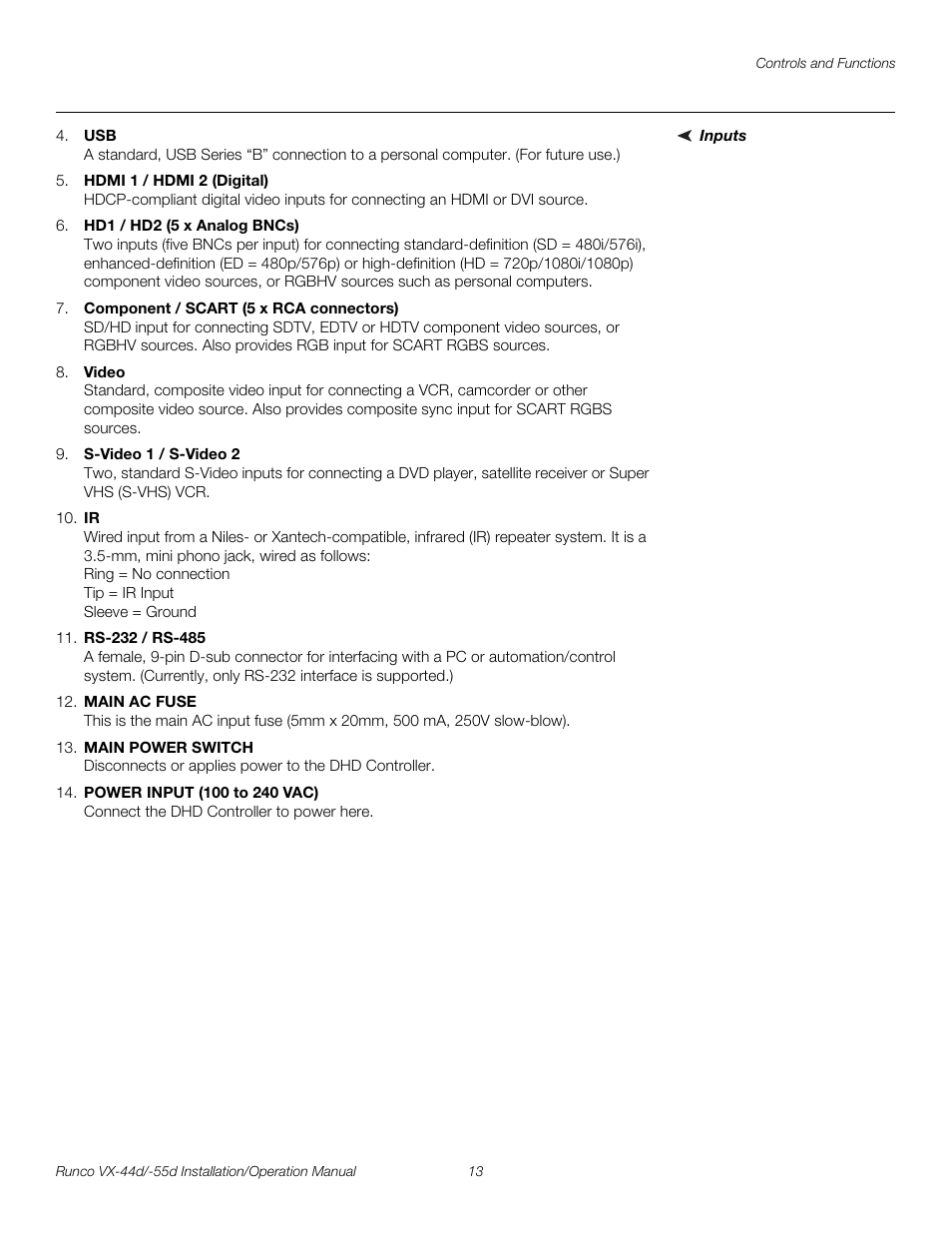 Inputs, Pre l iminar y | Runco VX-44D User Manual | Page 29 / 120