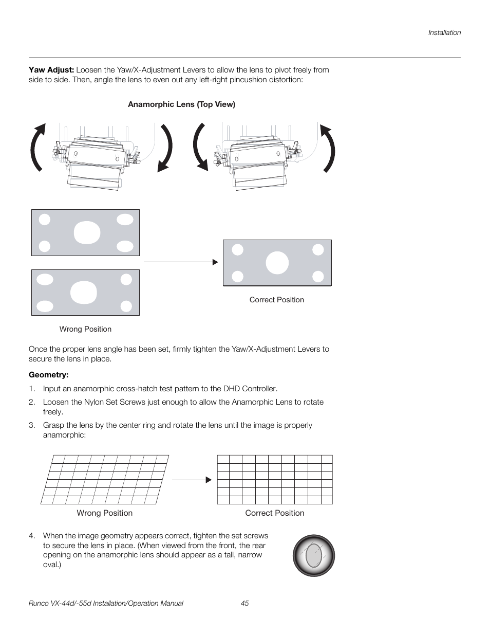 Yaw adjust, Geometry, Pre l iminar y | Runco VX-44D User Manual | Page 61 / 120