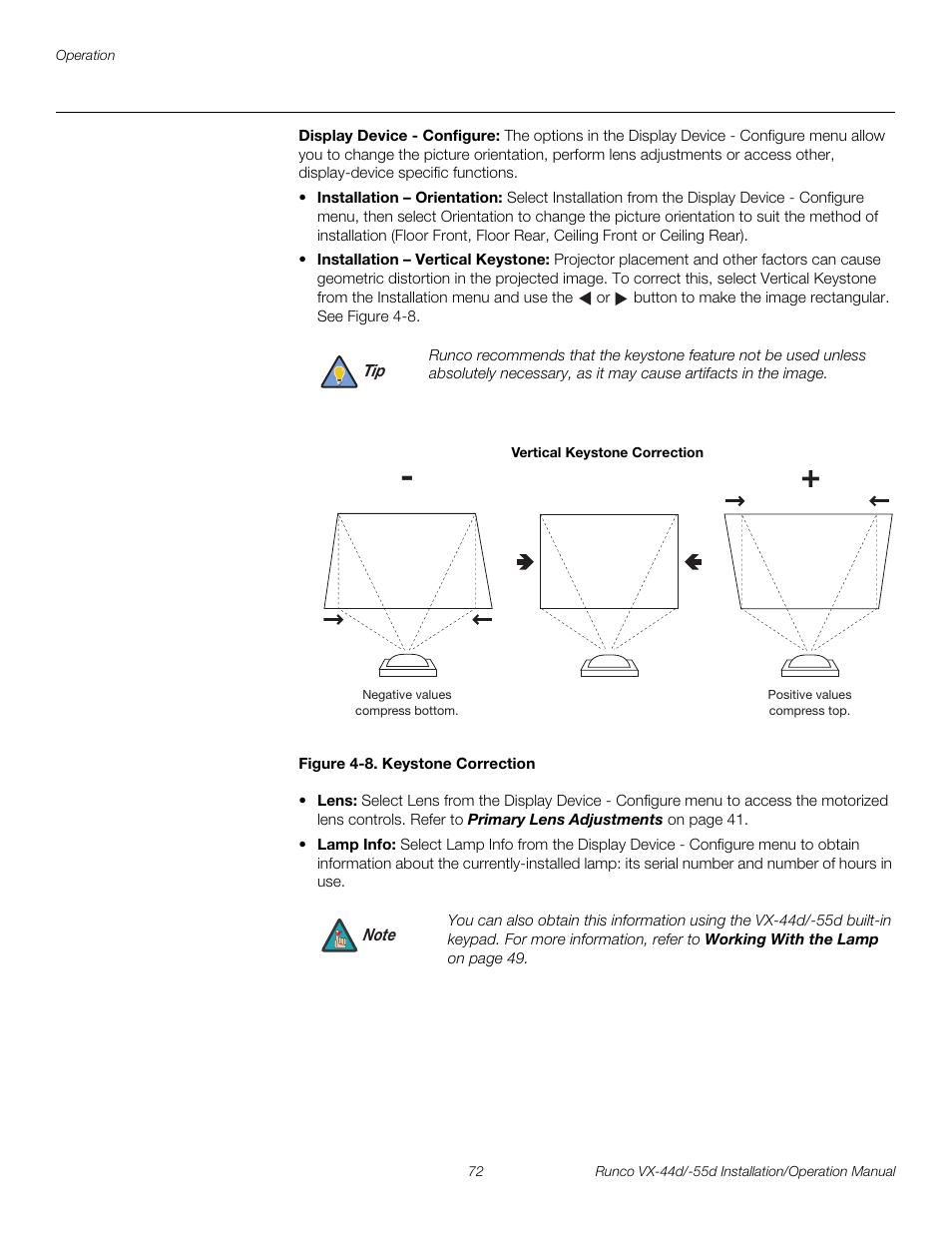 Display device - configure, Figure 4-8 . keystone correction, 8. keystone correction | Pre l iminar y | Runco VX-44D User Manual | Page 88 / 120