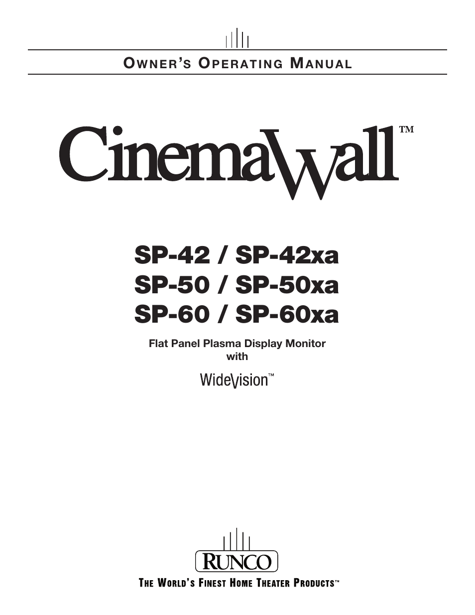 Runco SP-42 User Manual | 84 pages