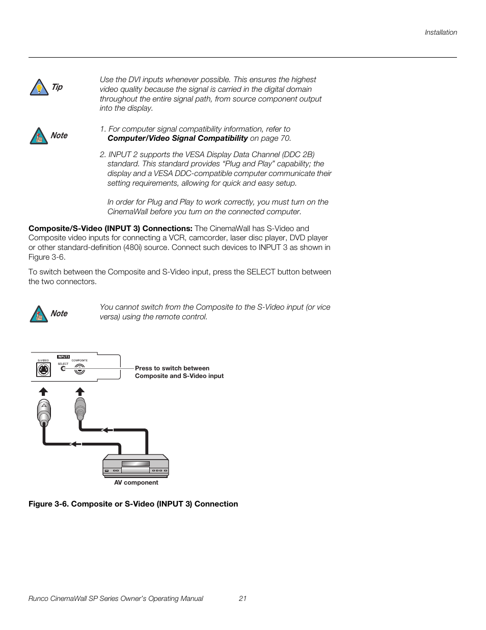 Composite/s-video (input 3) connections, 6. composite or s-video (input 3) connection, Pre l iminar y | Runco SP-42 User Manual | Page 31 / 84