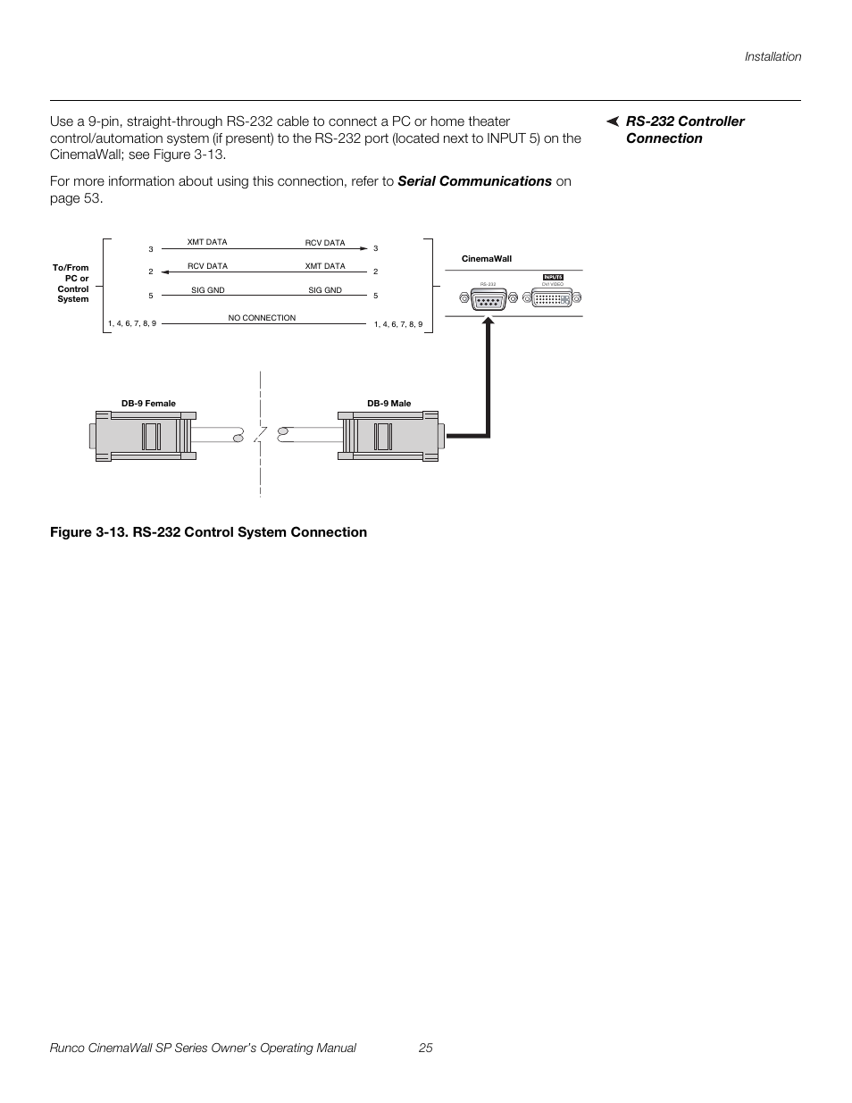 Rs-232 controller connection, Figure 3-13 . rs-232 control system connection, 13. rs-232 control system connection | Pre l iminar y | Runco SP-42 User Manual | Page 35 / 84