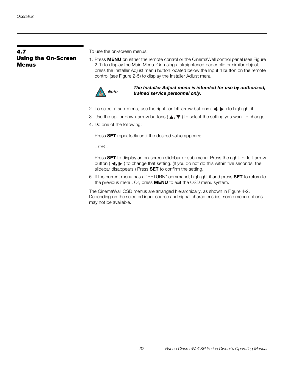 7 using the on-screen menus, Using the on-screen menus, Pre l iminar y | Runco SP-42 User Manual | Page 42 / 84