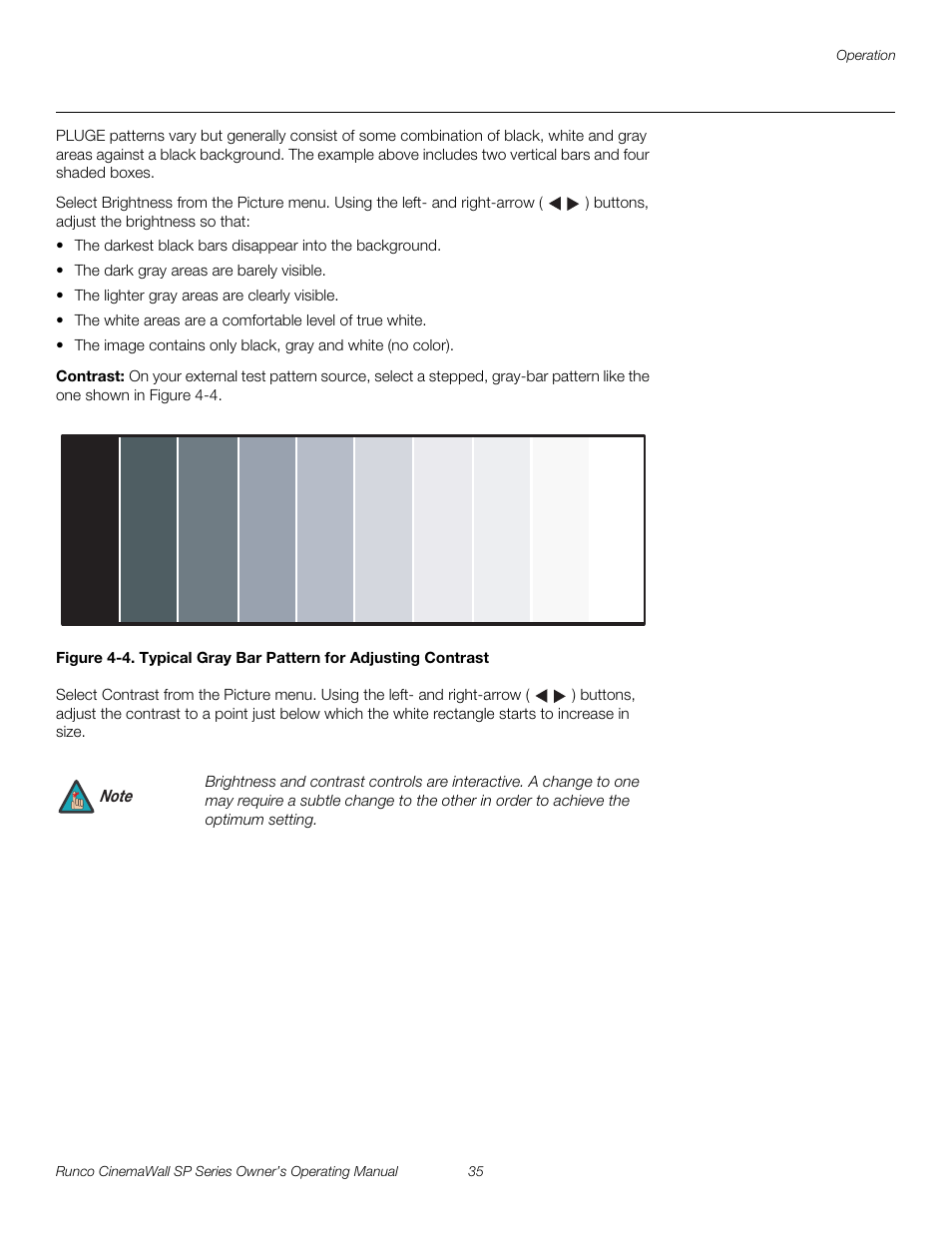 Contrast, 4. typical gray bar pattern for adjusting contrast, Pre l iminar y | Runco SP-42 User Manual | Page 45 / 84