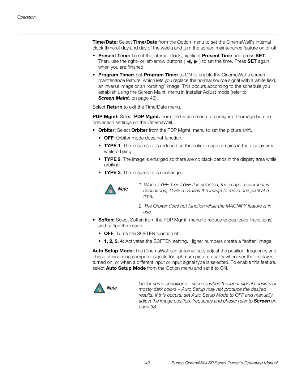 Time/date, Pdp mgmt, Auto setup mode | Pre l iminar y | Runco SP-42 User Manual | Page 52 / 84