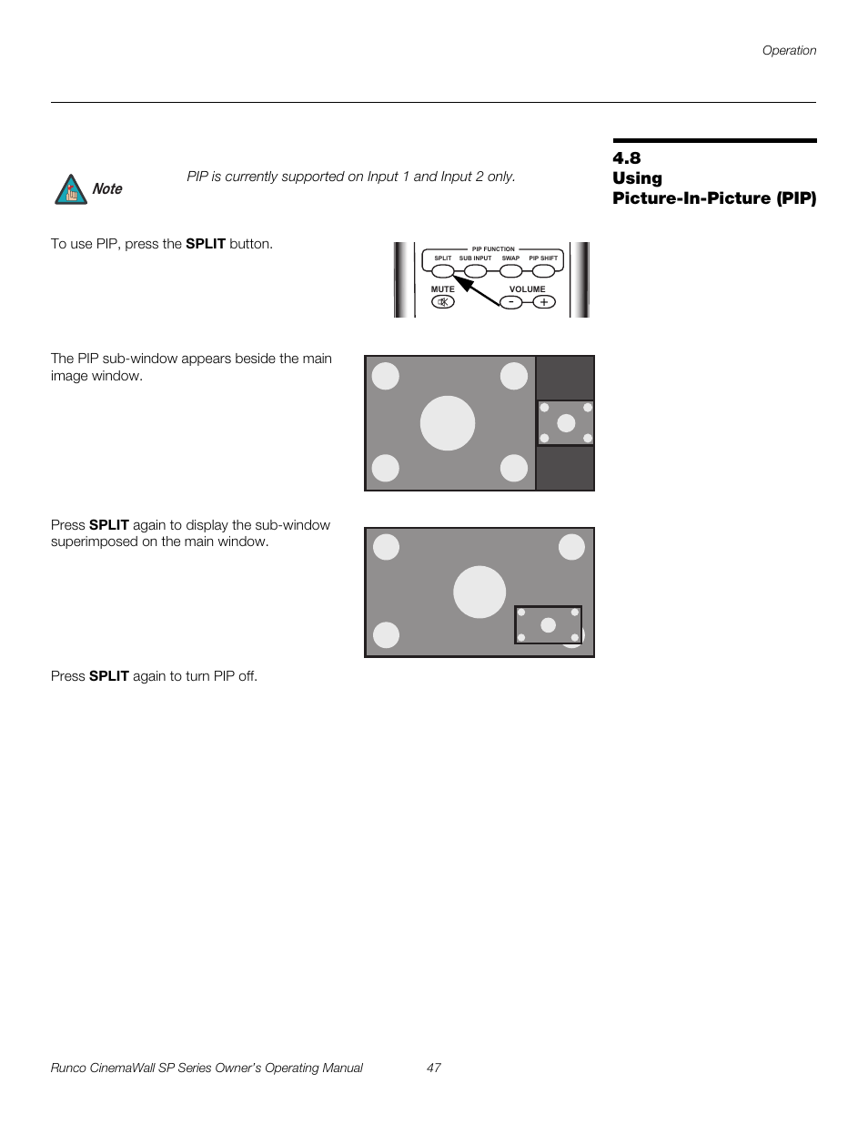 8 using picture-in-picture (pip), Using picture-in-picture (pip), Pre l iminar y | Runco SP-42 User Manual | Page 57 / 84