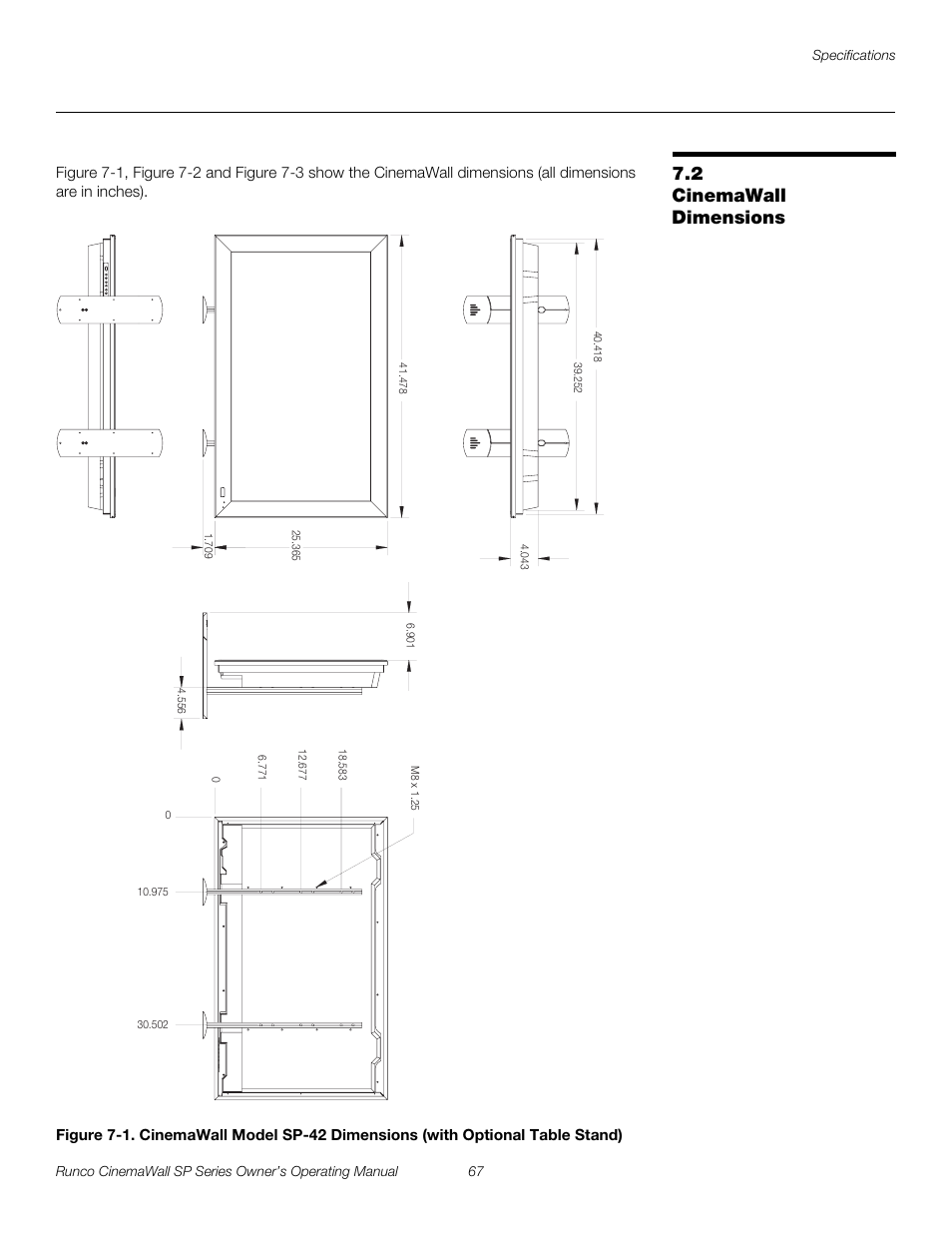 2 cinemawall dimensions, Cinemawall dimensions, E figure 7-1 | Pre l iminar y | Runco SP-42 User Manual | Page 77 / 84