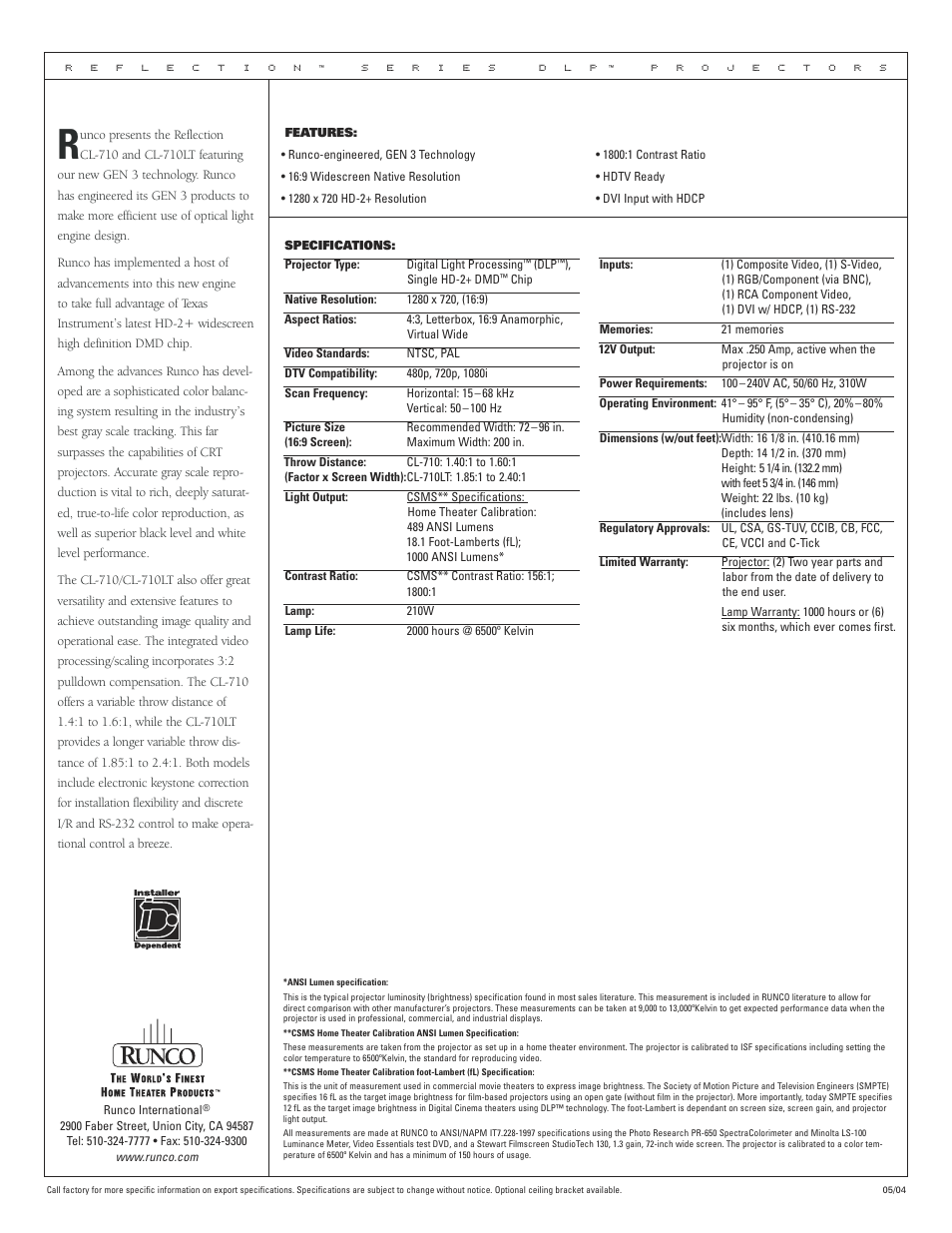 Runco CL-710 User Manual | Page 2 / 2