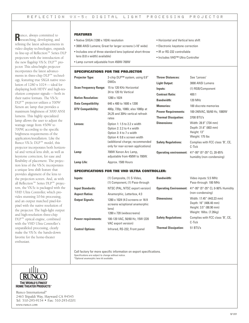 Runco VX-5C User Manual | Page 2 / 2