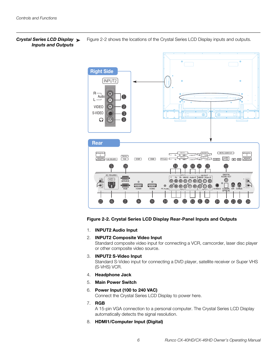 Crystal series lcd display inputs and outputs, Pre l iminar y | Runco CX-40HD User Manual | Page 16 / 74