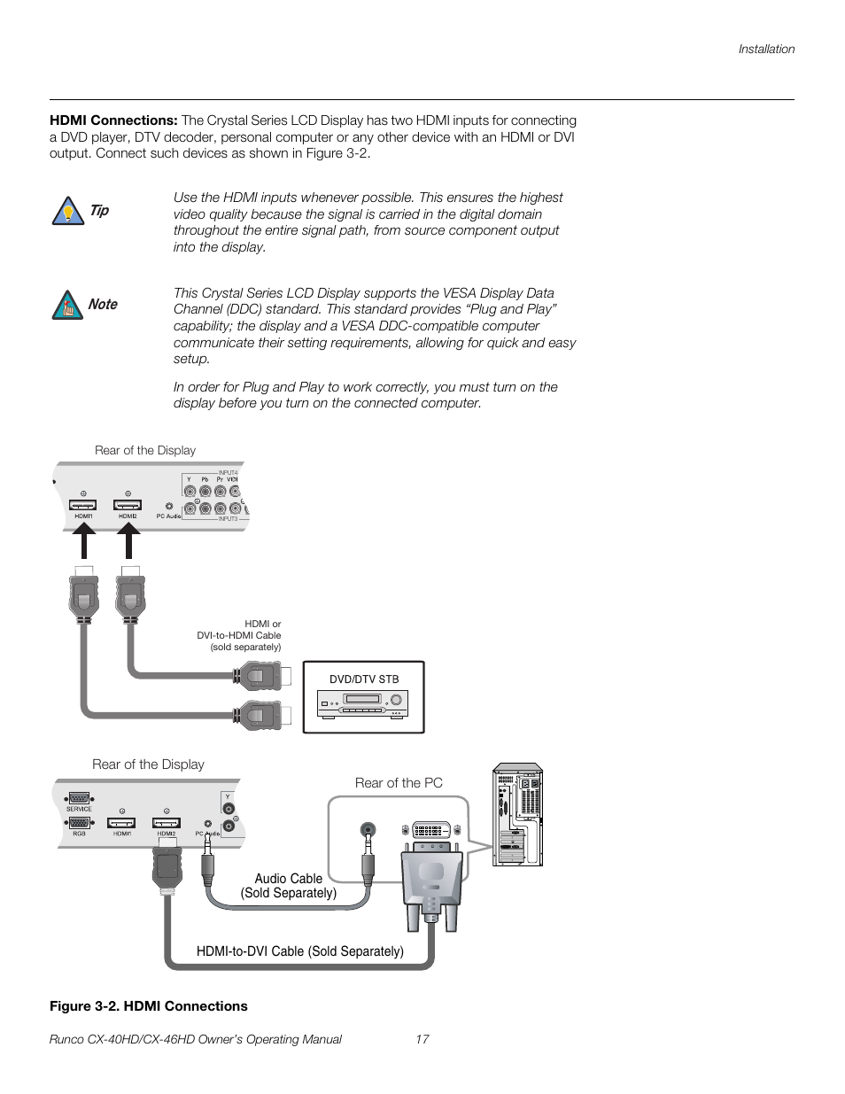 Hdmi connections, Figure 3-2 . hdmi connections, 2. hdmi connections | Pre l iminar y | Runco CX-40HD User Manual | Page 27 / 74