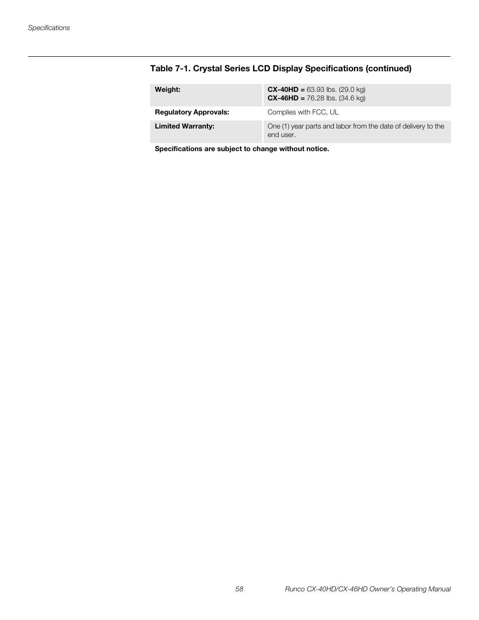 Preli m inary | Runco CX-40HD User Manual | Page 68 / 74