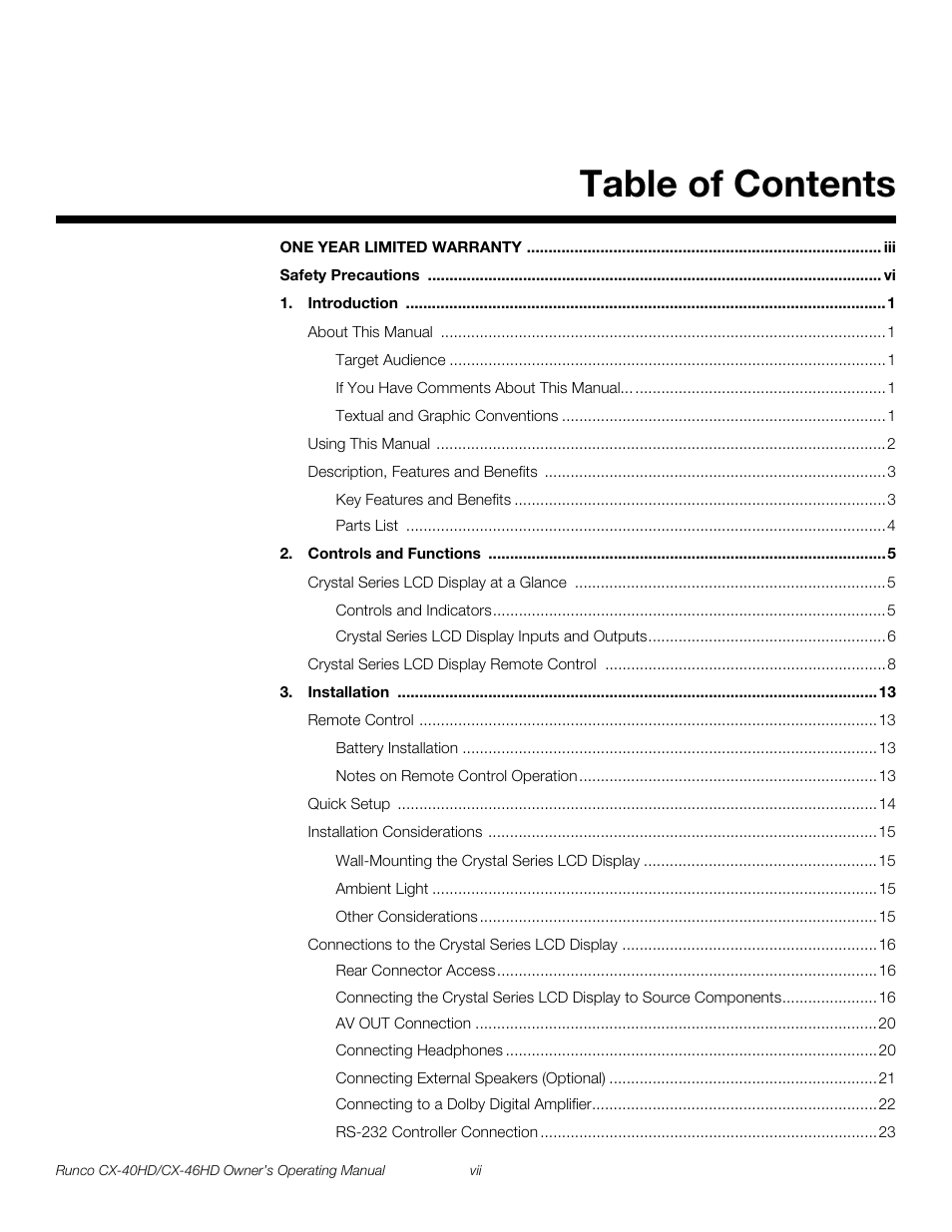 Runco CX-40HD User Manual | Page 7 / 74