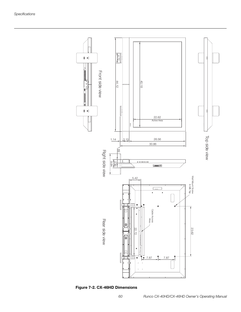 Figure 7-2 . cx-46hd dimensions, 2. cx-46hd dimensions, E figure 7-2 | Preli m inary | Runco CX-40HD User Manual | Page 70 / 74