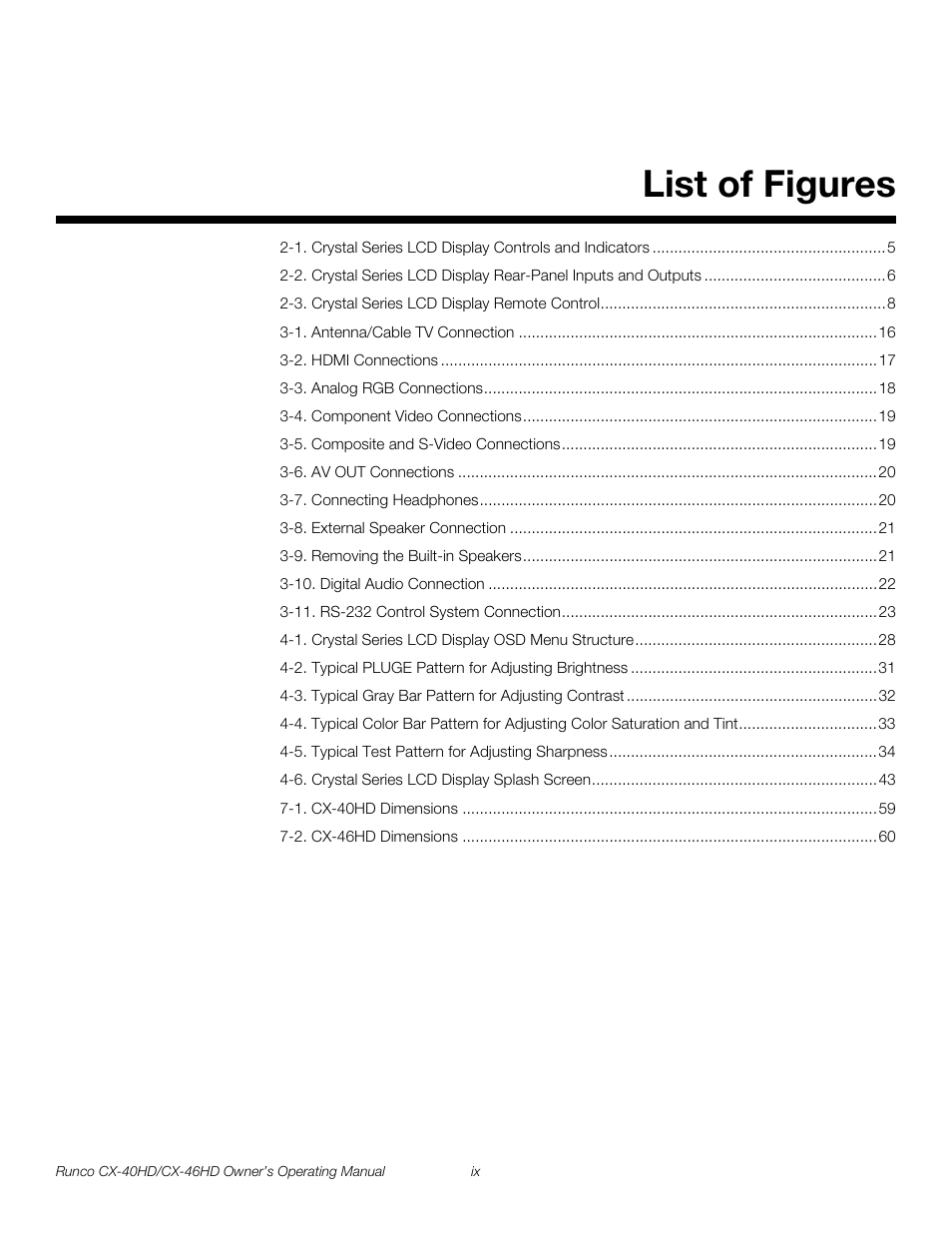 Pre l iminar y, List of figures | Runco CX-40HD User Manual | Page 9 / 74