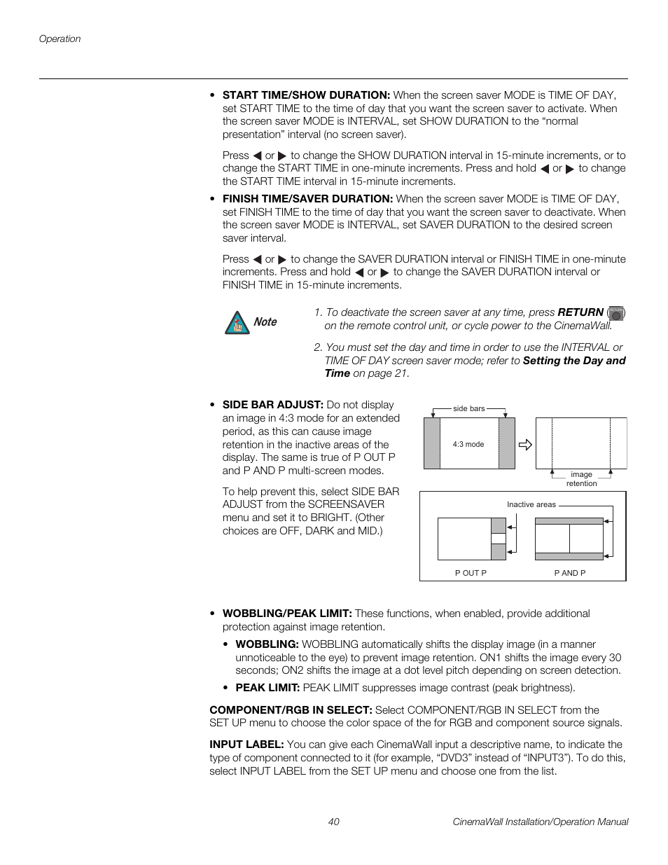 Component/rgb in select, Input label, Pre l iminar y | Runco CINEMAWALL XP-OPAL65 User Manual | Page 54 / 86