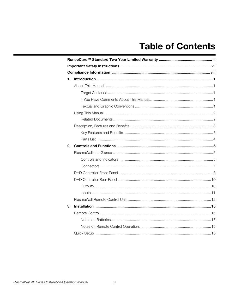 Runco PLASMAWALL XP-OPAL65DHD User Manual | Page 11 / 96