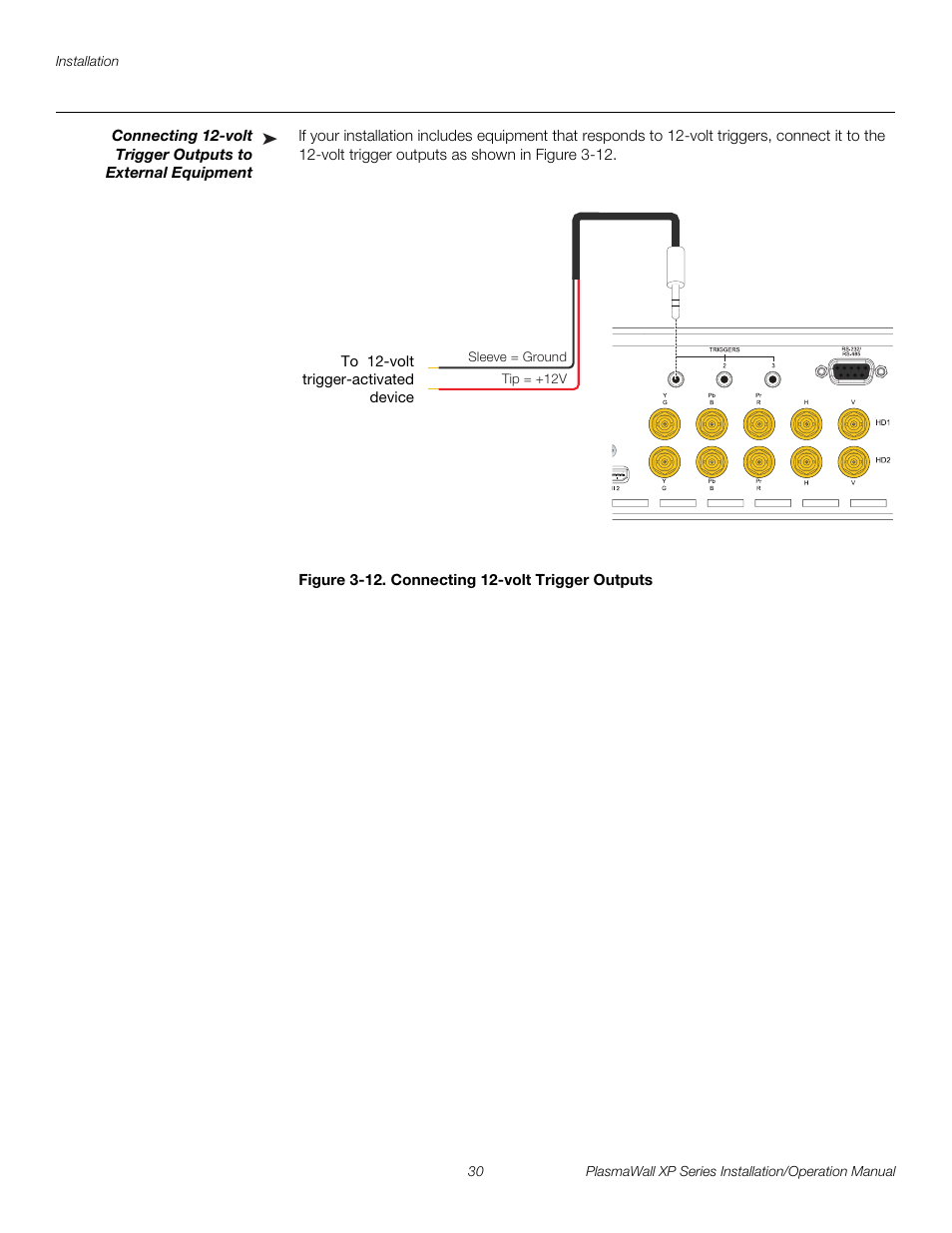 Figure 3-12 . connecting 12-volt trigger outputs, 12. connecting 12-volt trigger outputs, Pre l iminar y | Runco PLASMAWALL XP-OPAL65DHD User Manual | Page 46 / 96