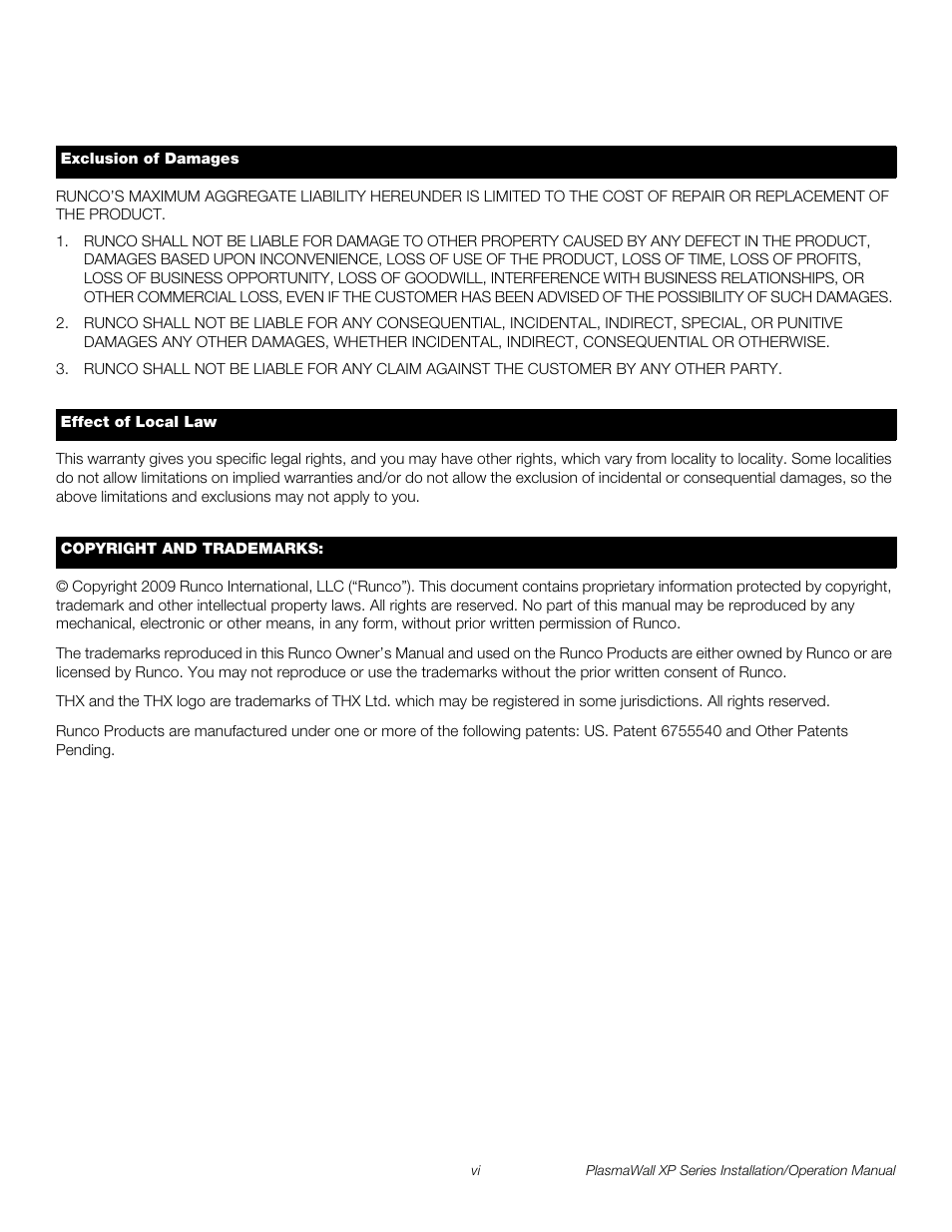 Pre l iminar y | Runco PLASMAWALL XP-OPAL65DHD User Manual | Page 6 / 96