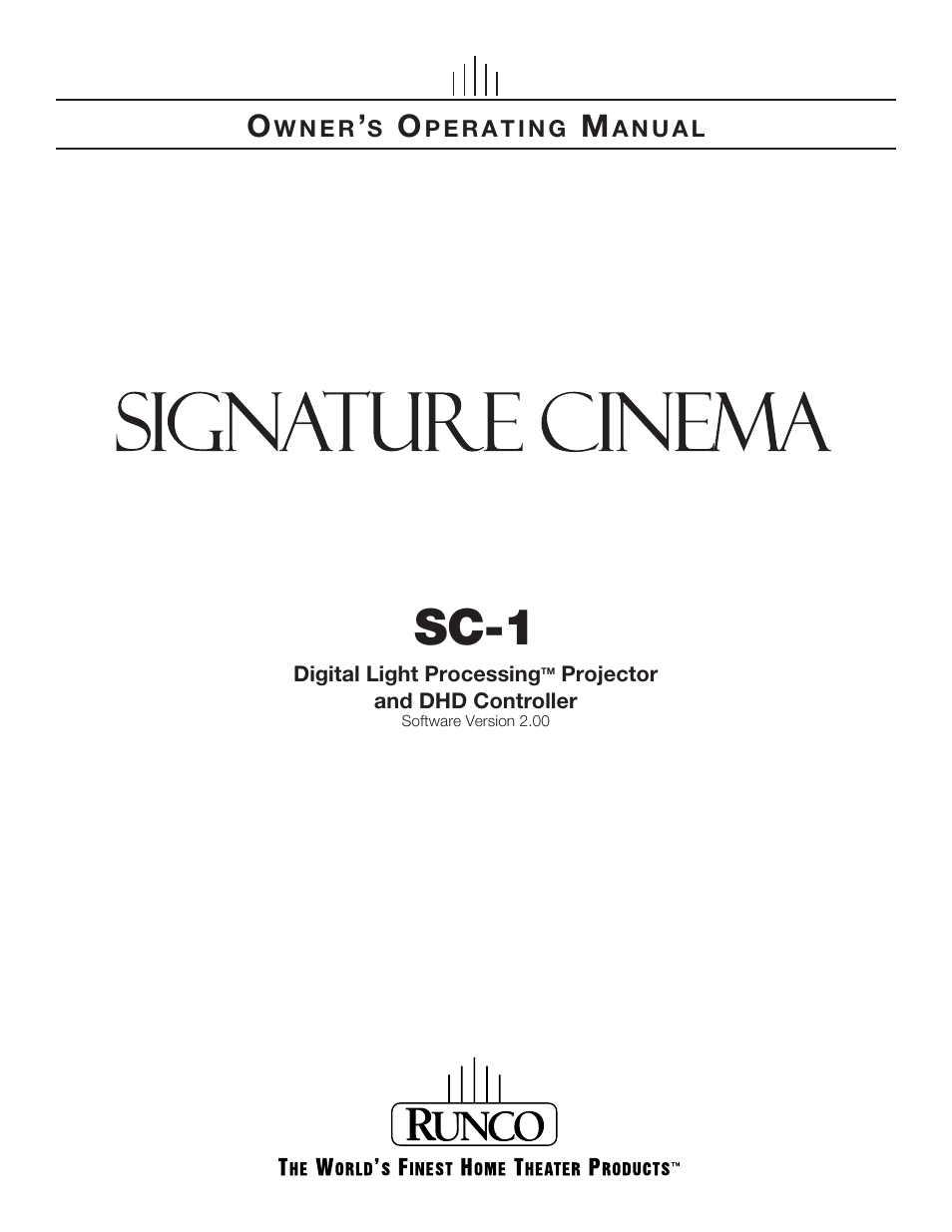 Runco SC-1 User Manual | 122 pages