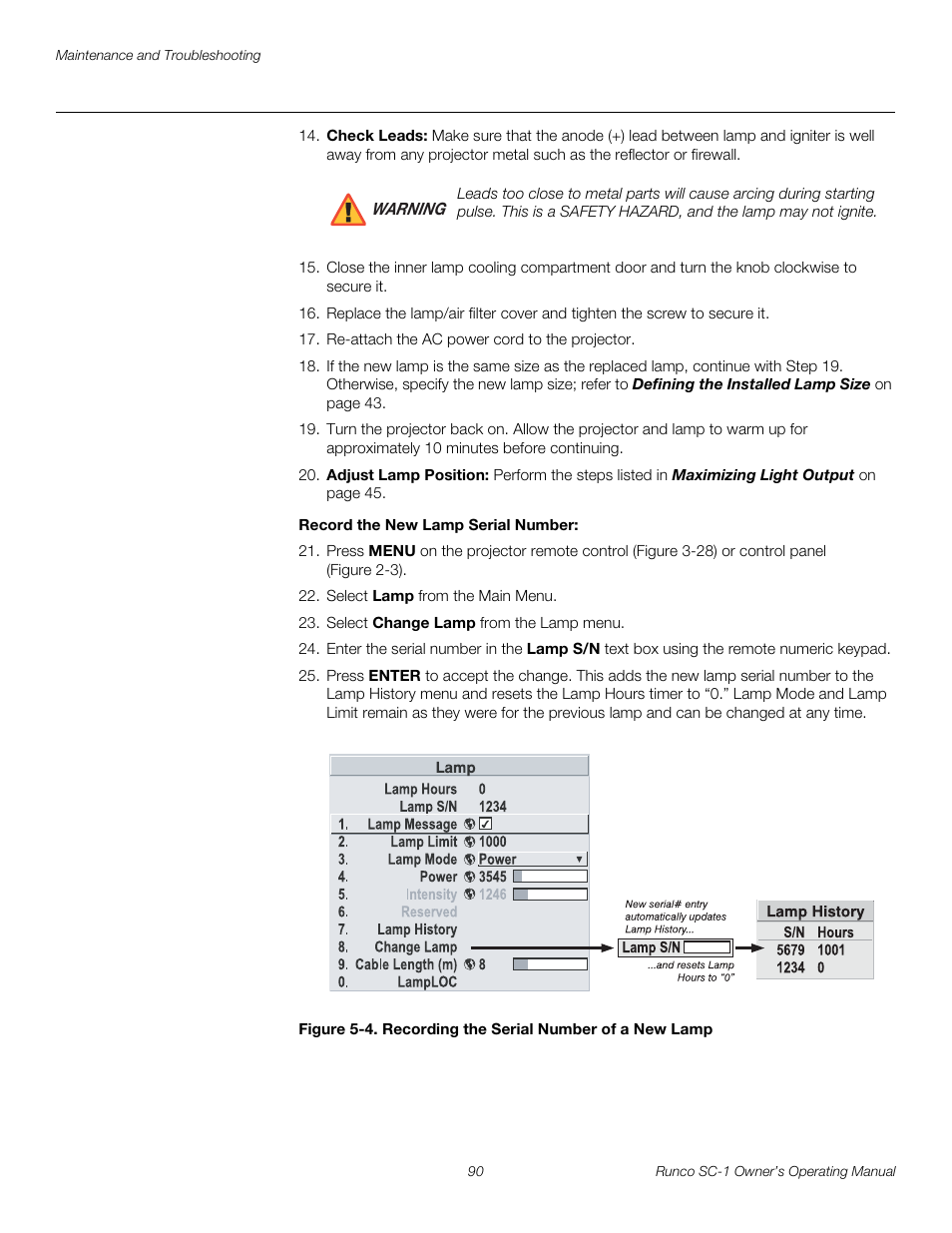 Record the new lamp serial number, 4. recording the serial number of a new lamp, Pre l iminar y | Runco SC-1 User Manual | Page 102 / 122