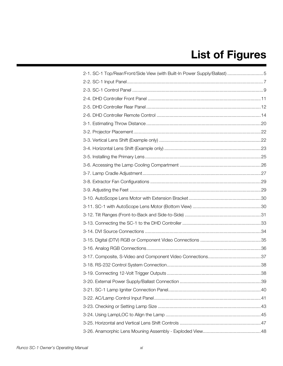 Pre l iminar y, List of figures | Runco SC-1 User Manual | Page 11 / 122