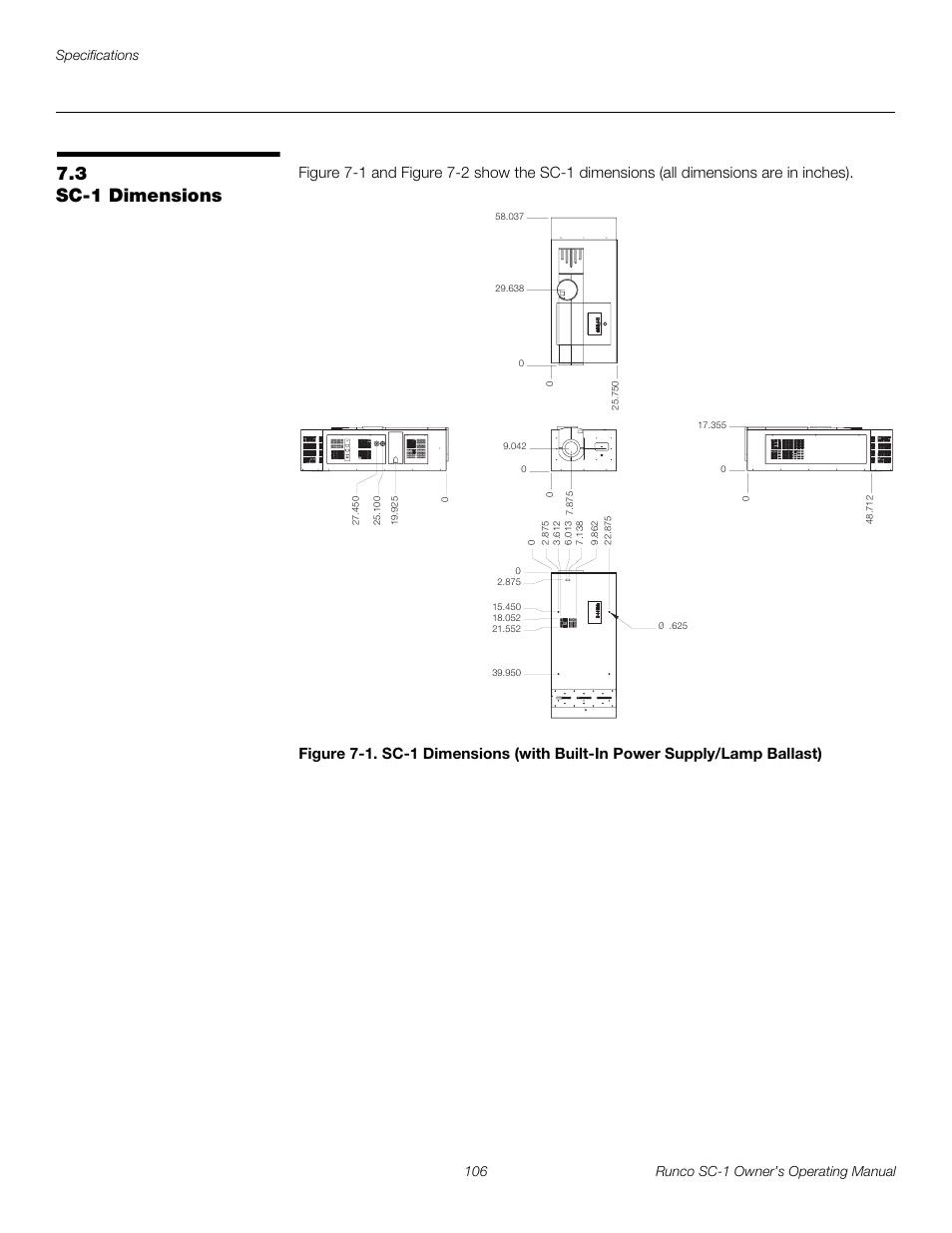 3 sc-1 dimensions, Sc-1 dimensions, Pre l iminar y | Runco SC-1 User Manual | Page 118 / 122