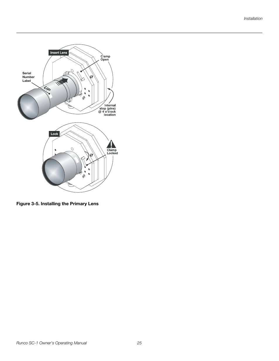 Figure 3-5 . installing the primary lens, 5. installing the primary lens, Pre l iminar y | Runco SC-1 User Manual | Page 37 / 122