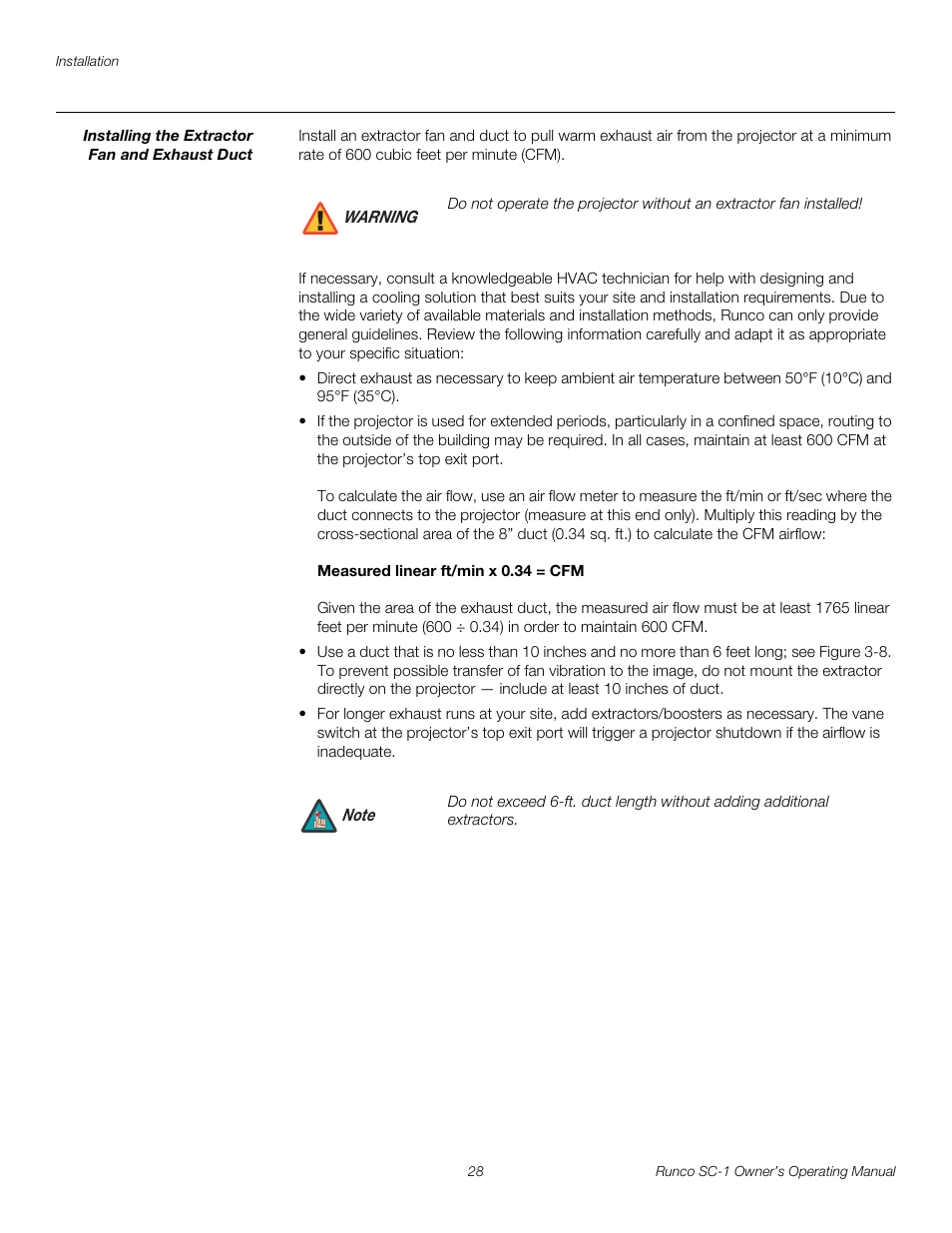 Installing the extractor fan and exhaust duct, Pre l iminar y | Runco SC-1 User Manual | Page 40 / 122
