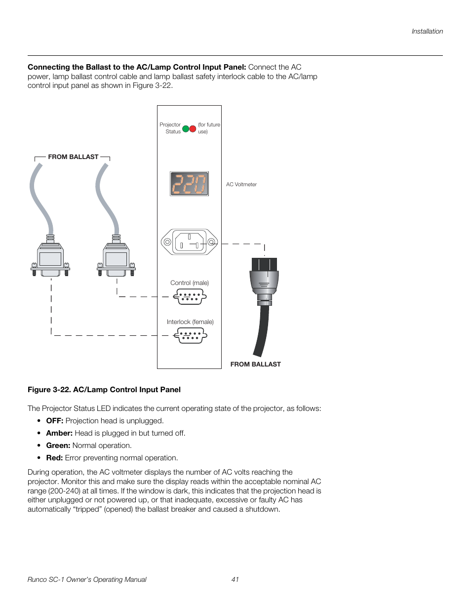 Figure 3-22 . ac/lamp control input panel, 22. ac/lamp control input panel, Pre l iminar y | Runco SC-1 User Manual | Page 53 / 122