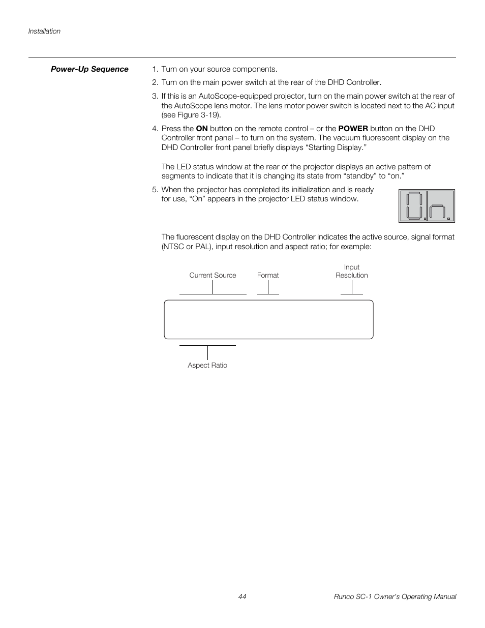 Power-up sequence, Pre l iminar y | Runco SC-1 User Manual | Page 56 / 122