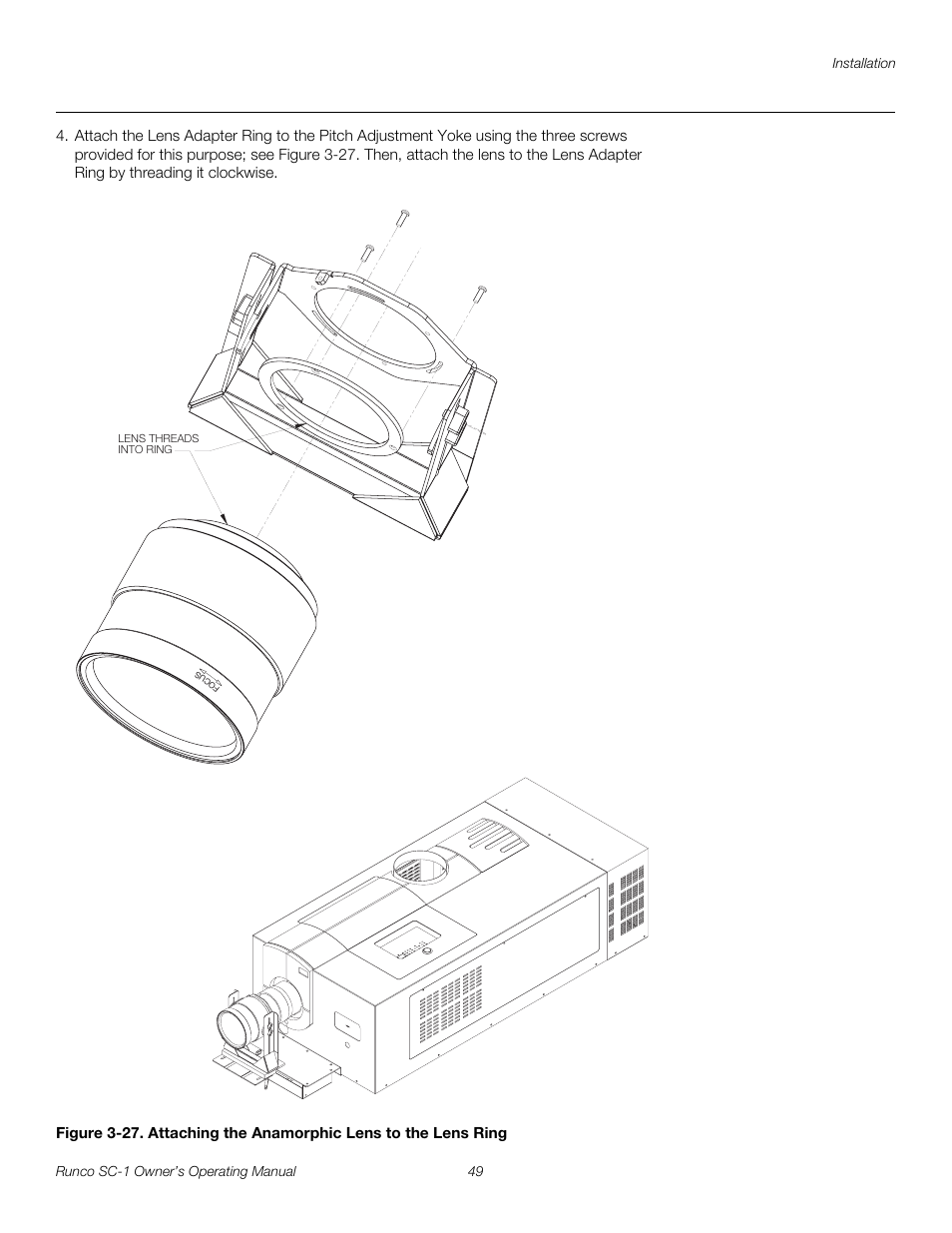 27. attaching the anamorphic lens to the lens ring, Pre l iminar y | Runco SC-1 User Manual | Page 61 / 122