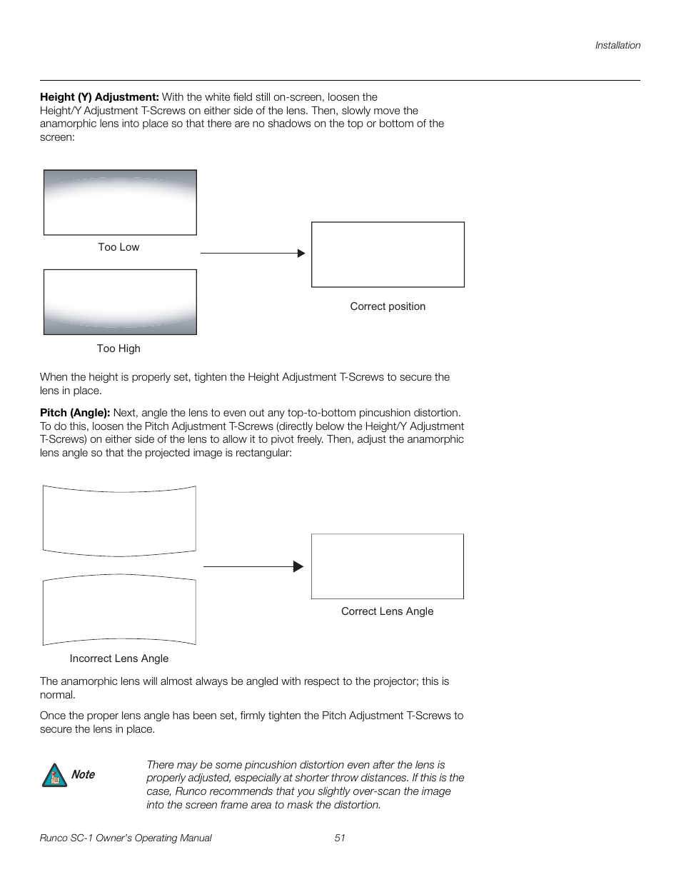 Height (y) adjustment, Pitch (angle), Pre l iminar y | Runco SC-1 User Manual | Page 63 / 122