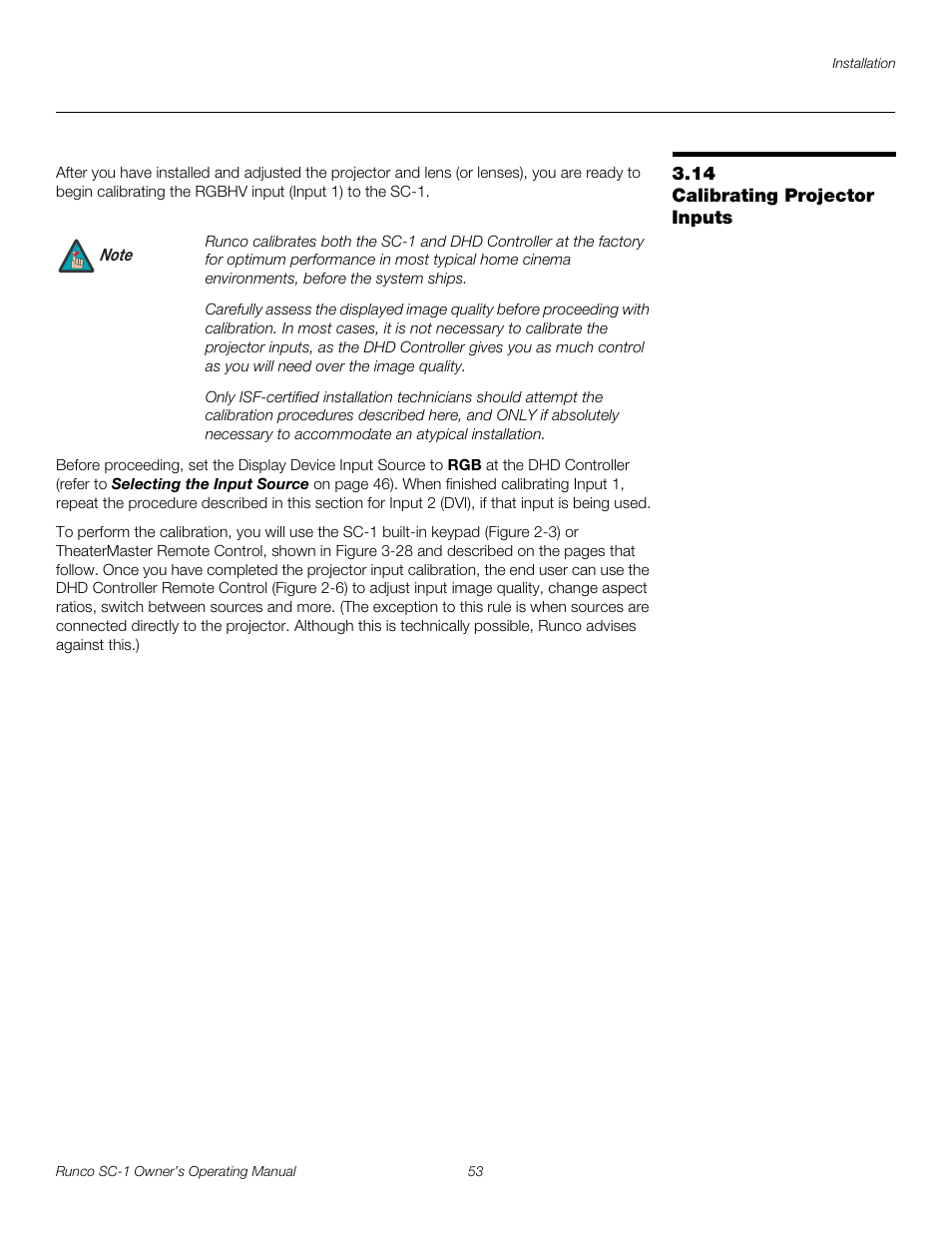 14 calibrating projector inputs, Calibrating projector inputs, Pre l iminar y | Runco SC-1 User Manual | Page 65 / 122