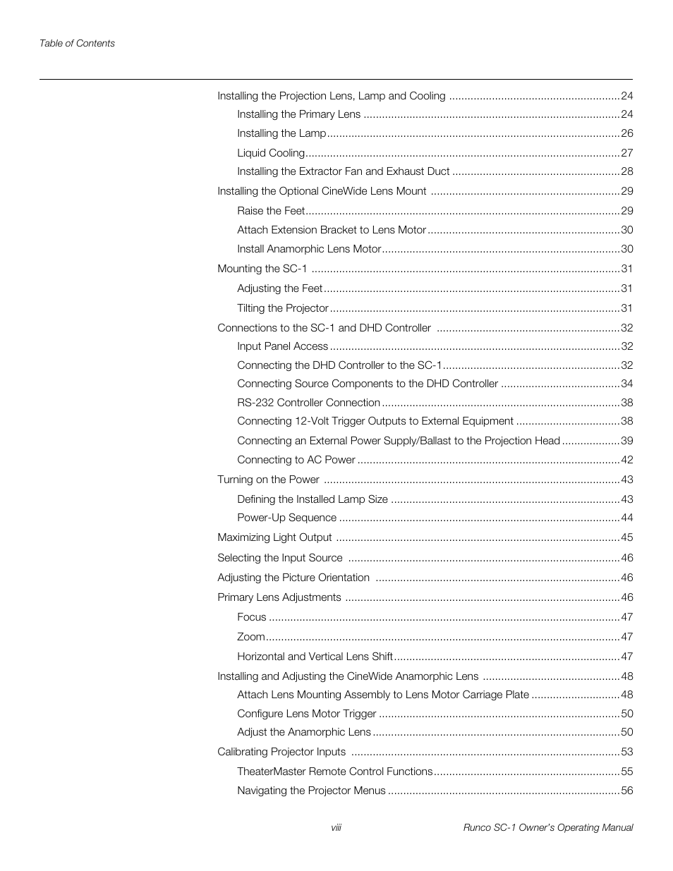 Pre l iminar y | Runco SC-1 User Manual | Page 8 / 122