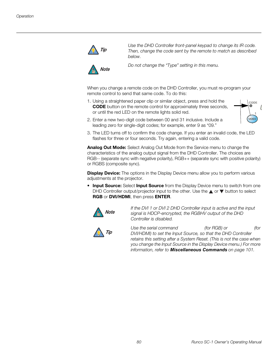 Analog out mode, Display device, To display | Pre l iminar y | Runco SC-1 User Manual | Page 92 / 122