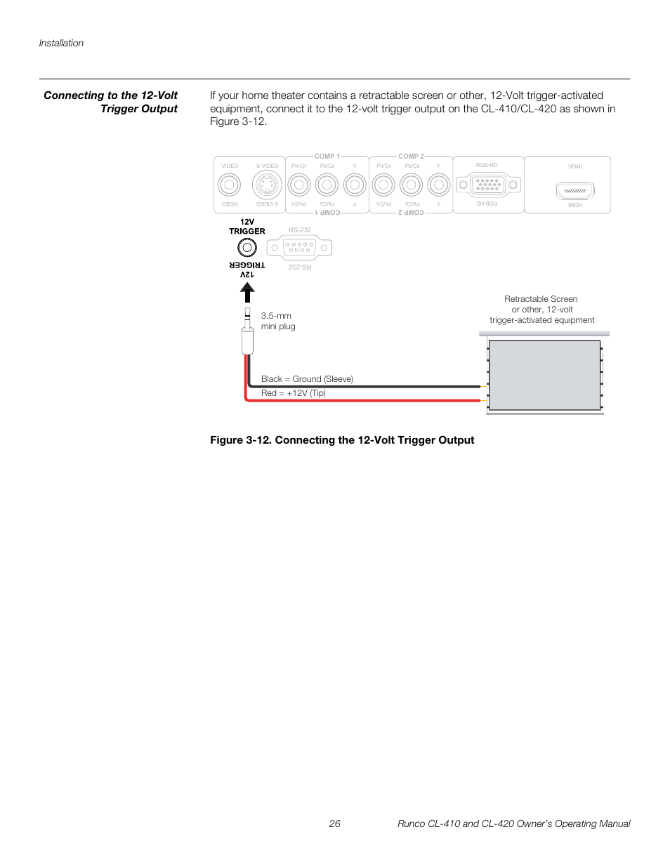 Connecting to the 12-volt trigger output, 12. connecting the 12-volt trigger output | Runco Reflection User Manual | Page 36 / 72