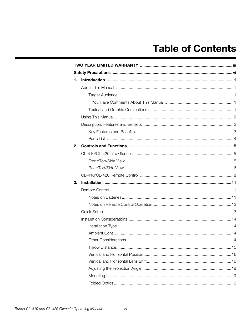 Runco Reflection User Manual | Page 7 / 72