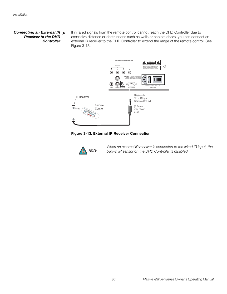 Figure 3-13 . external ir receiver connection, 13. external ir receiver connection, Pre l iminar y | Runco PlasmaWall XP-50DHD User Manual | Page 42 / 80