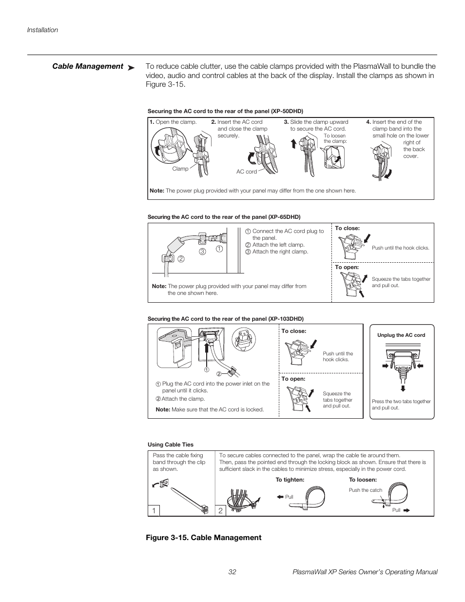 Cable management, Figure 3-15 . cable management, 15. cable management | Pre l iminar y | Runco PlasmaWall XP-50DHD User Manual | Page 44 / 80