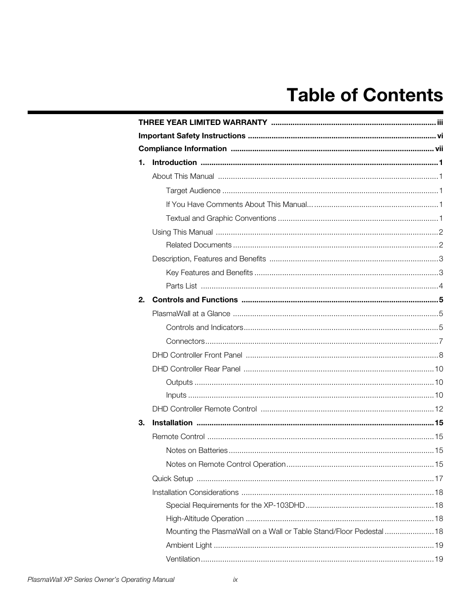 Runco PlasmaWall XP-50DHD User Manual | Page 9 / 80